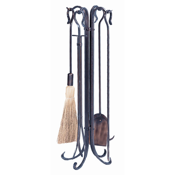 4 Piece Copper Hammered Crook Fire Tool Set With Stand by Uniflame Corporation