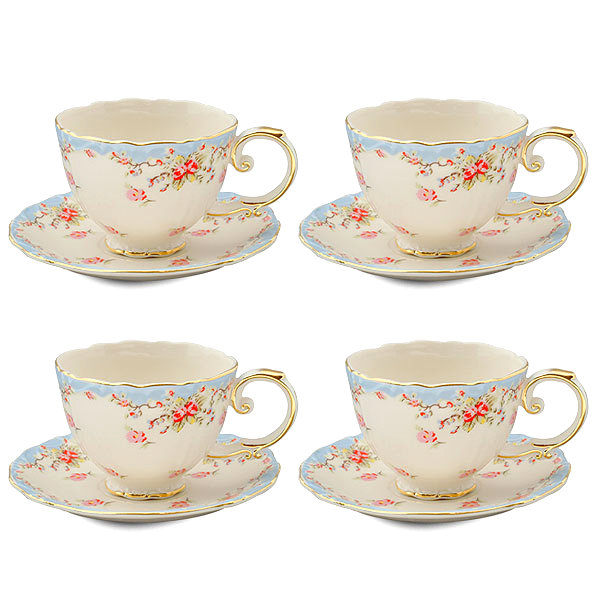 Hemby Rose Porcelain 7 oz. Tea Cup and Saucer (Set of 4) by Lark Manor