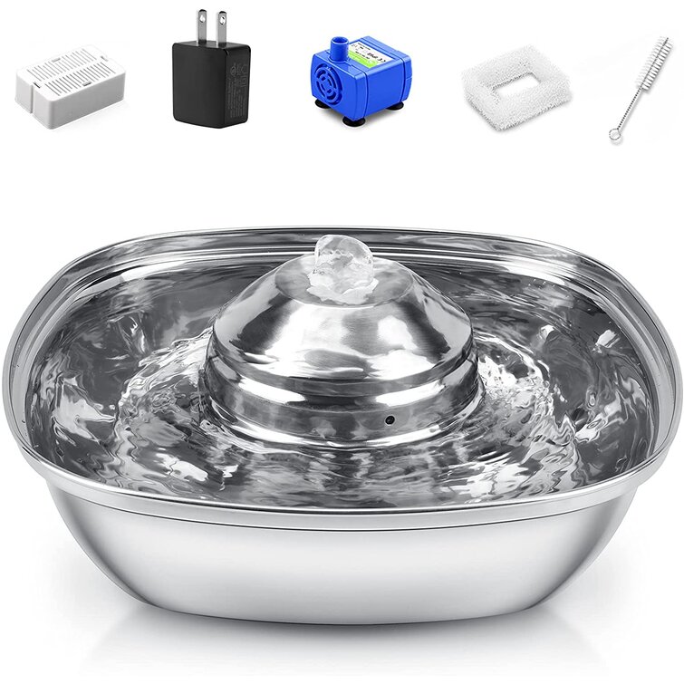 Supply Water Even if Power Off 88Oz/2.6L Large Capacity Pet Fountain with Ultra-Quiet Design HUICOCY Cat Water Fountain Stainless Steel 360° Automatic Cat Drinking Fountain Easy Assemble and Clean 