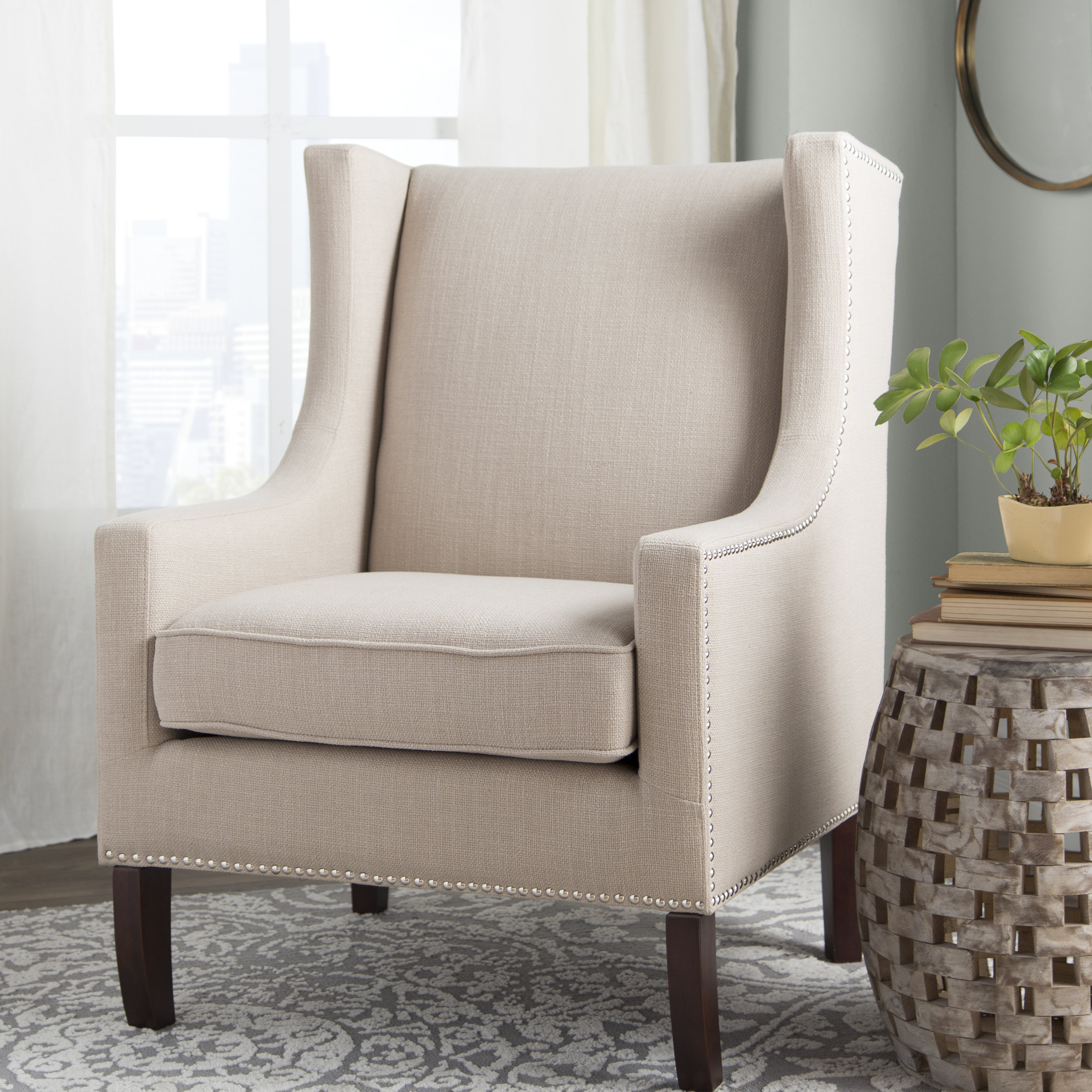 High Wingback Accent Chair Clarice Wingback Tufted Fabric Accent