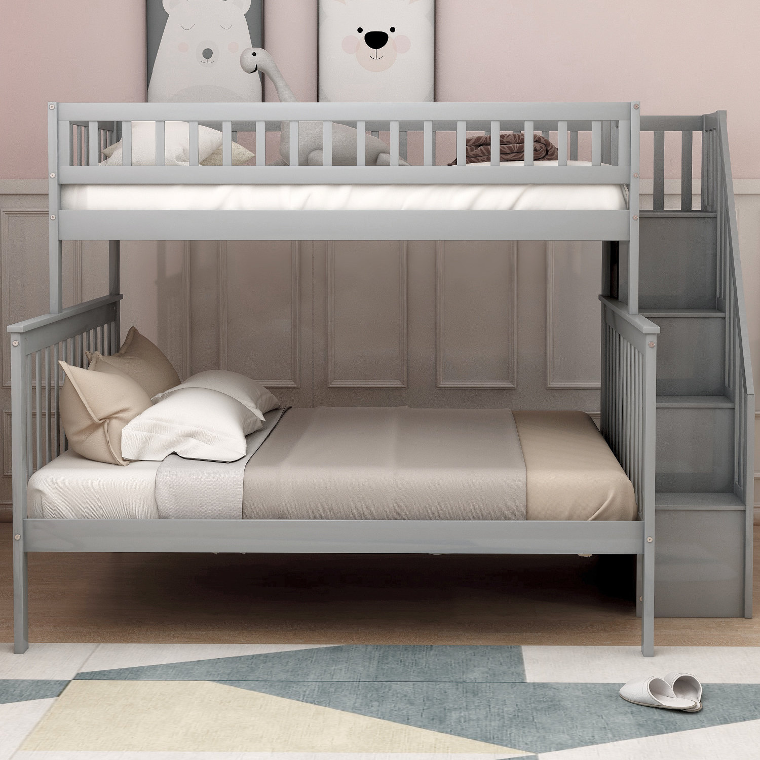 Harriet Bee Havard Stairway Twin Over Full Bunk Bed With Shelves