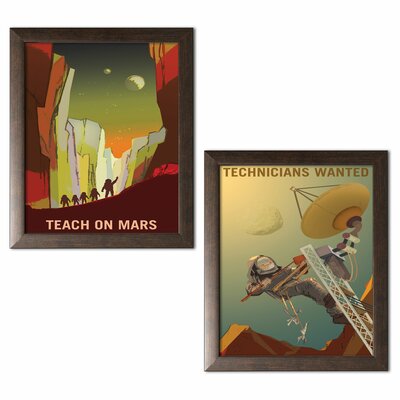 'Teach on Mars and Technicians Wanted' 2 Piece Graphic Art Print Set Ebern Designs Format: Brown Framed Paper, Size: 18
