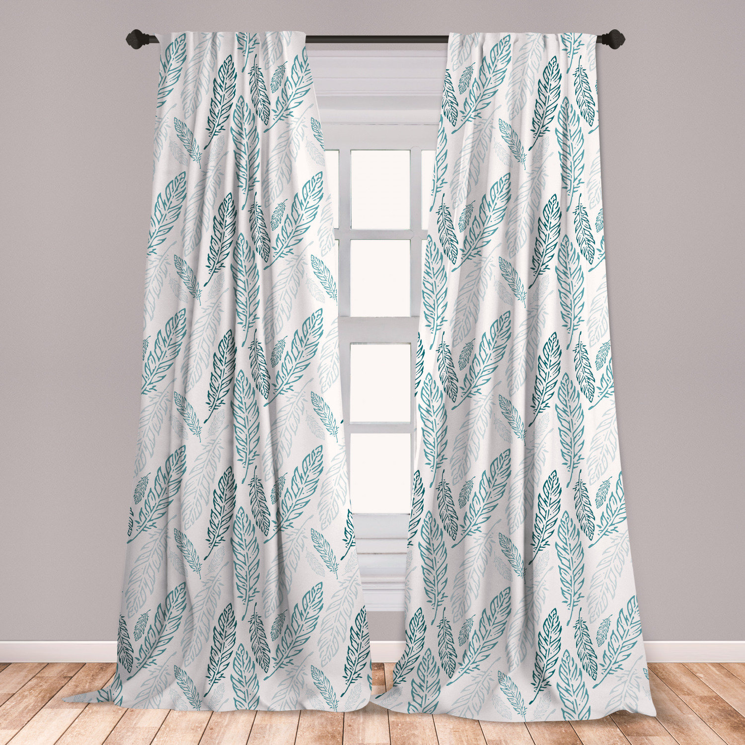 East Urban Home Ambesonne Teal And White Curtains Pastel Colored