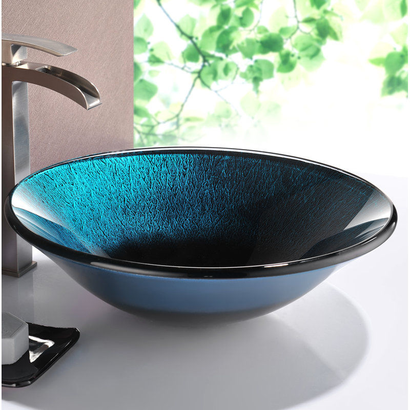 Anzzi Tara Blue Black Tempered Glass Circular Vessel Bathroom Sink Wayfair
