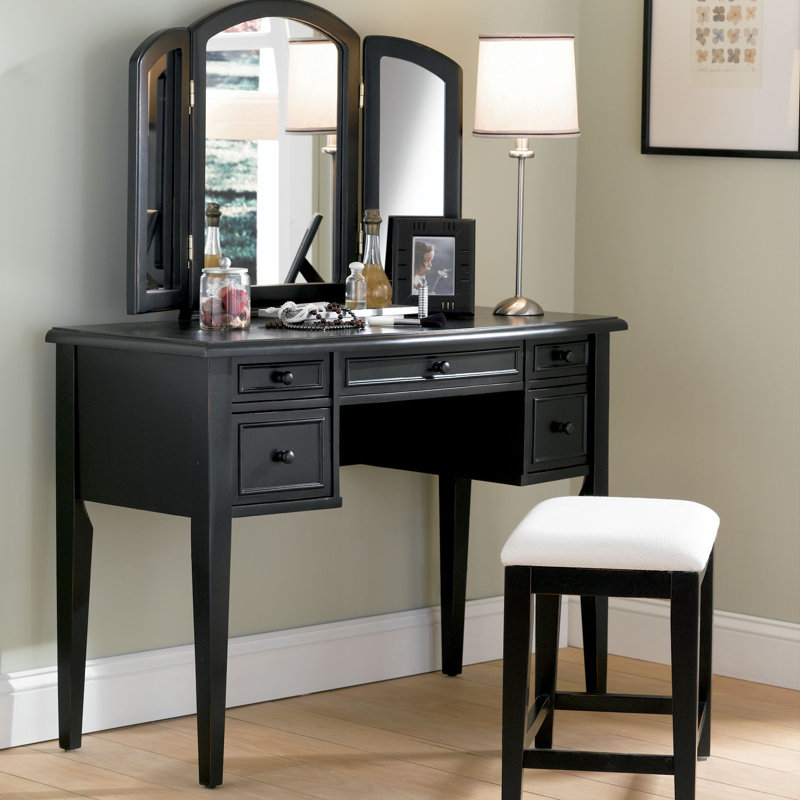 Powell Antique Black Vanity Set with Mirror & Reviews | Wayfair