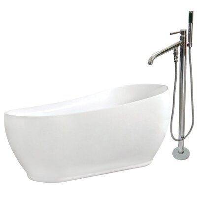 Wyndham Collection Carissa 71 Freestanding Bathtub in White with Brushed Nickel Drain and Overflow Trim