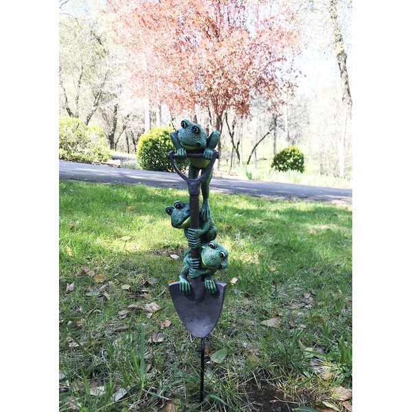 Freda Poly Resin Frog on a Shovel Spike Garden Stake by Red Barrel Studio