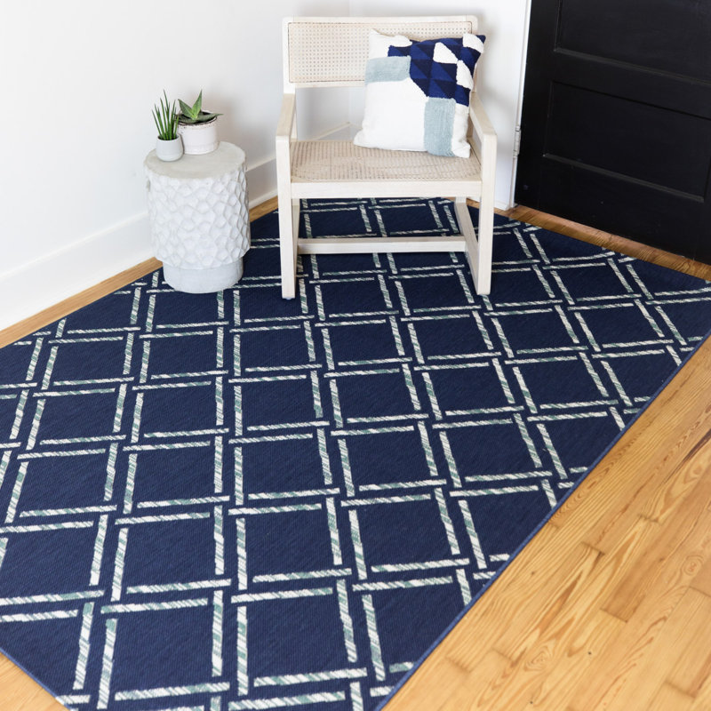 Mcwilliams Geometric Navy Blue Indoor Outdoor Area Rug Reviews