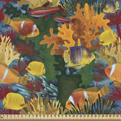 Ambesonne Clown Fabric By The Yard, Continuous Colorful Underwater Pattern With Tropical Fish Type Reef And Corals Print, Decorative Fabric For Uphols