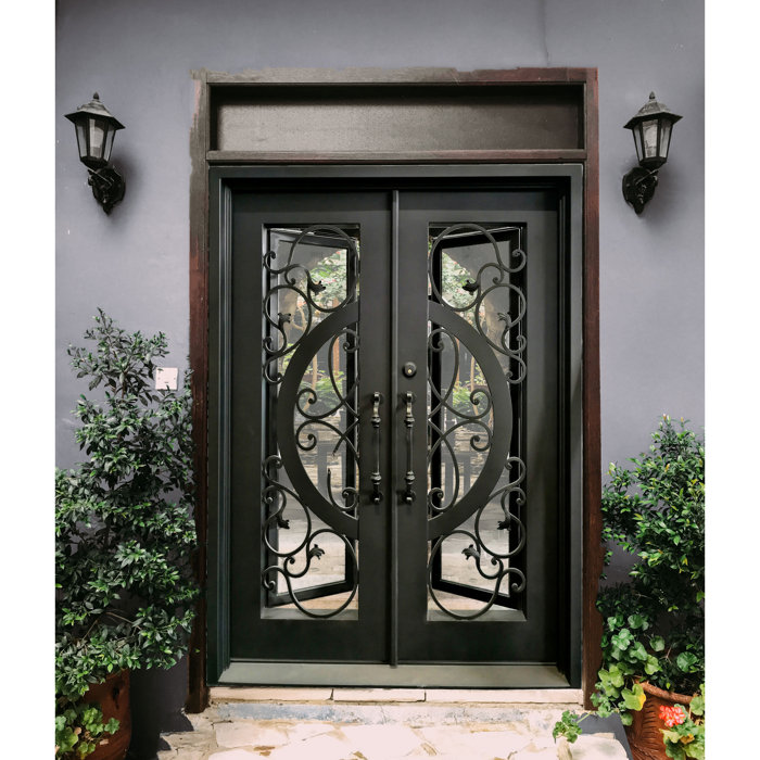 Aleko Vine And Curve Prehung Front Entry Door With Square Top And
