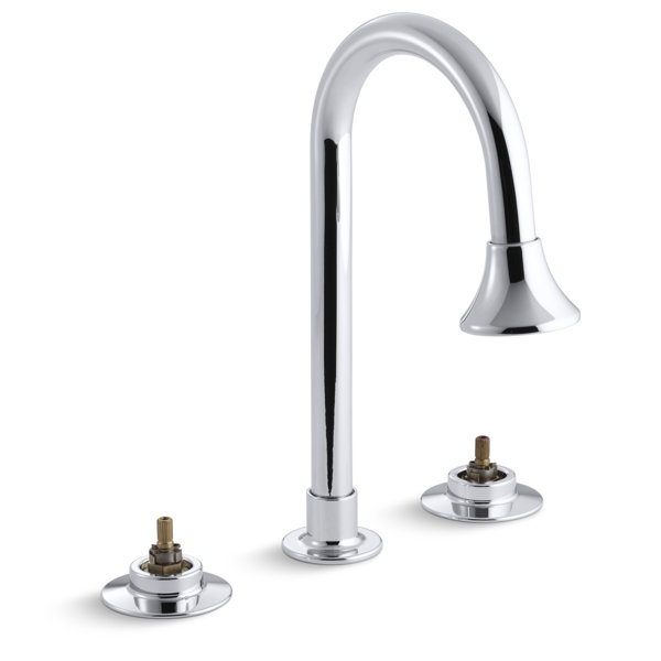 Triton Widespread Commercial Bathroom Sink Faucet with Gooseneck Spout with Rosespray and Rigid Connections, Requires Handles, Drain Not Included by Kohler
