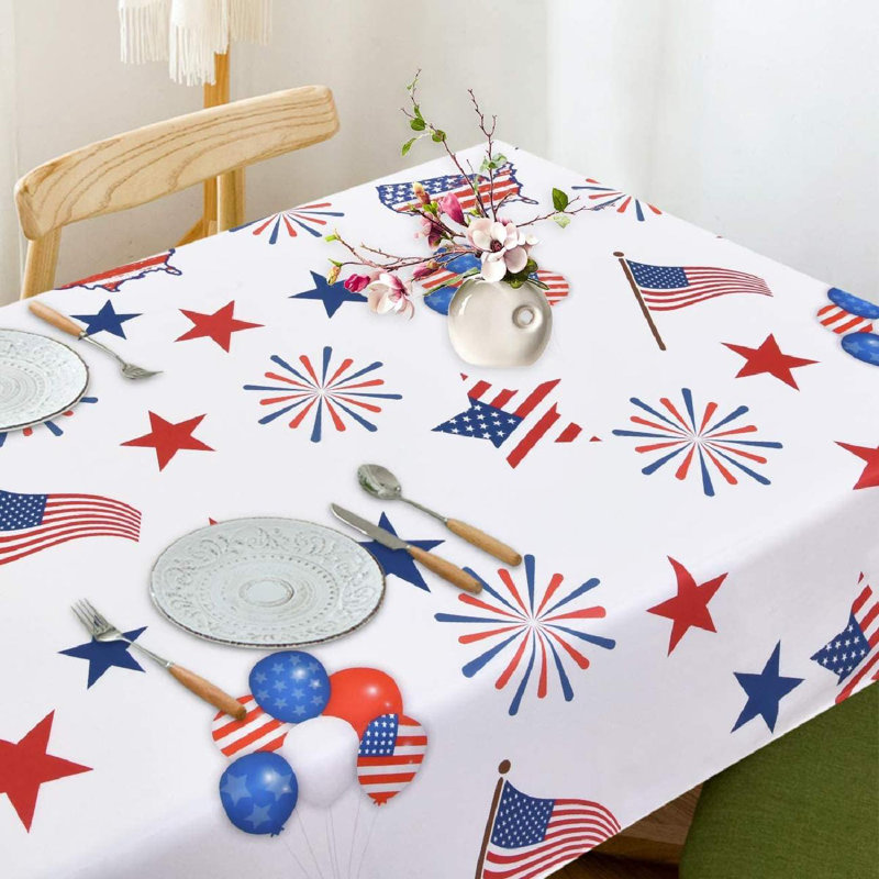 The Holiday Aisle® Fourth Of July Tablecloth, Stars Balloons USA Flag Tablecloth, 4Th Of July 