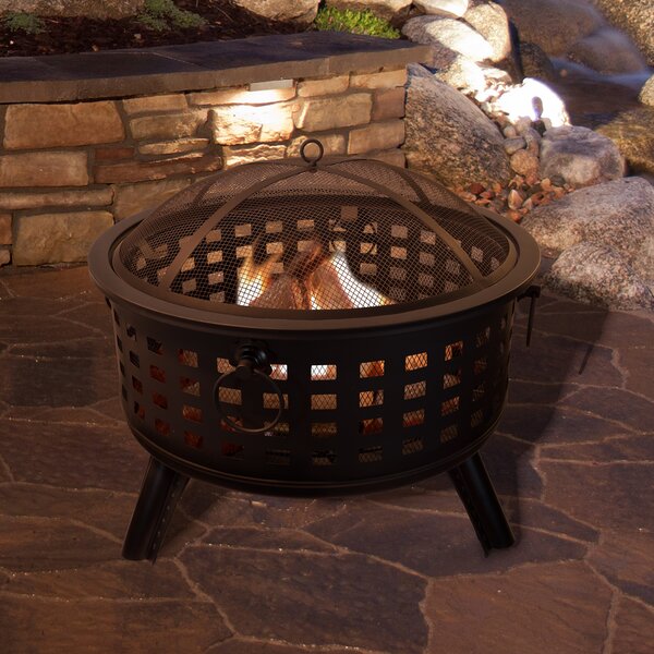 Round Steel Wood Burning Fire Pit by Pure Garden