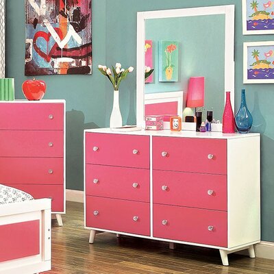 Sauve 6 Drawer Double Dresser With Mirror Harriet Bee Color Whitepink