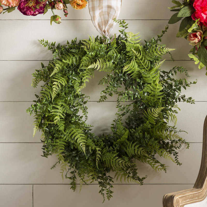 Artificial 24" Buckler Fern and Grass Wreath