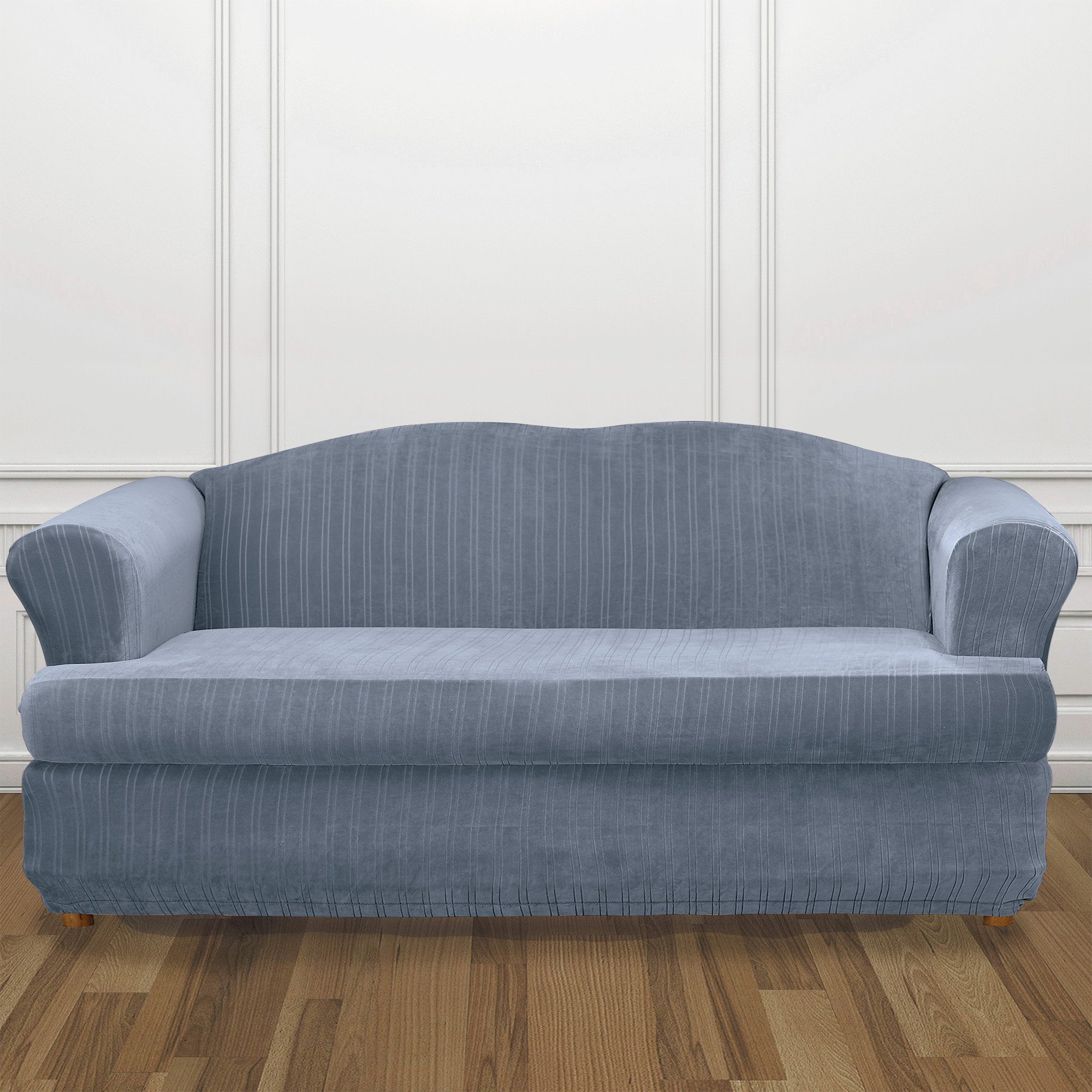 Sure Fit Stretch Pinstripe T Cushion Two Piece Loveseat Slipcover Home Garden Slipcovers Ayianapatriathlon Com