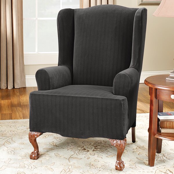 Stretch Pinstripe T-Cushion Wingback Slipcover By Sure Fit