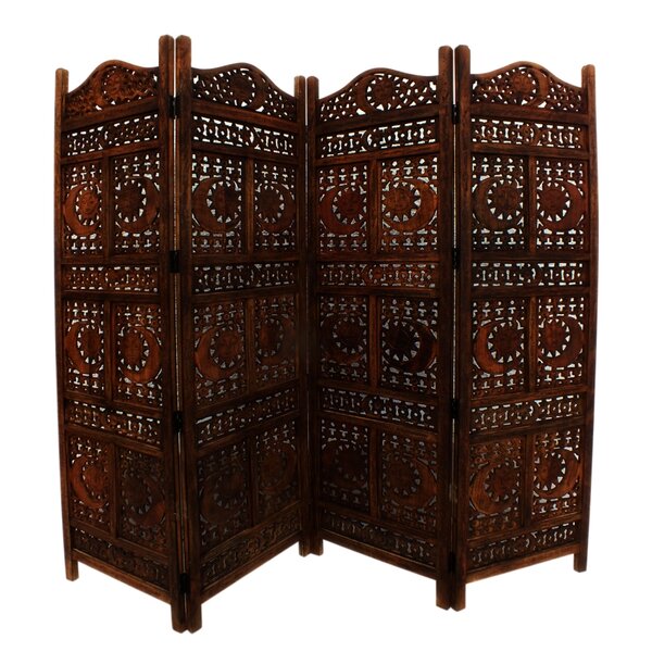 Jarett Carved Sun and Moon 4 Panel Room Divider by Bloomsbury Market