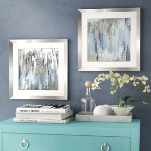 Wall Art You Ll Love Wayfair Blue Illusion Square I 2 Piece Framed Acrylic Painting Print Set