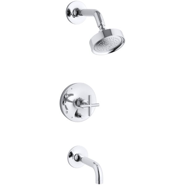 Purist Rite-Temp Pressure-Balancing Bath and Shower Faucet Trim with Push-Button Diverter, 7-3/4 Spout and Cross Handle, Valve Not Included by Kohler