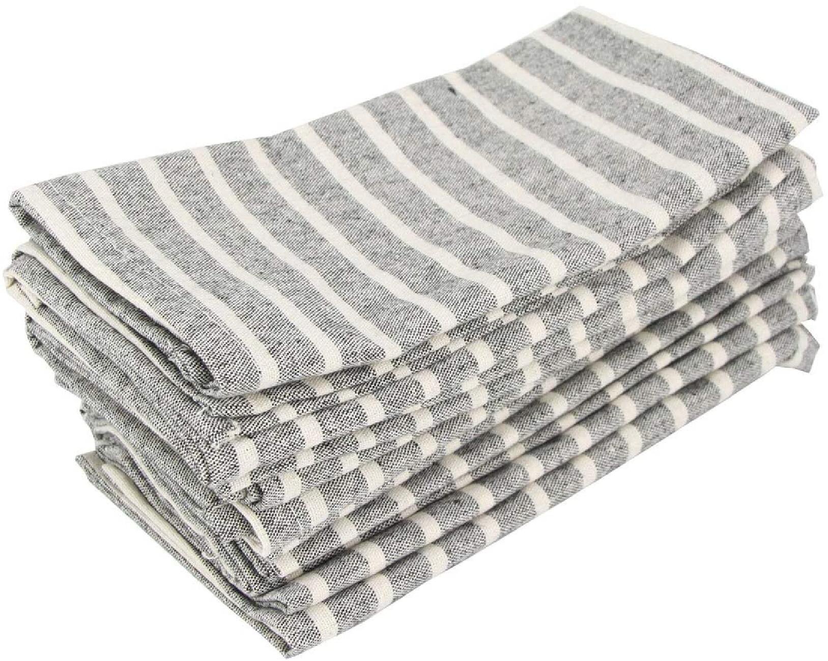 Soft Broad Striped Linen Cotton Dinner Cloth Napkins 40 x 30 cm Set of 12 