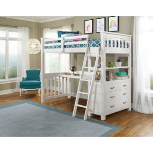 A loft bed with storage and desk is a great space saver for a small bedroom. bedlington loft bed with shelves