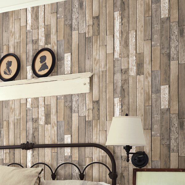 Essentials 33%27 X 20.5%22 Barn Board Thin Plank Wallpaper Roll 
