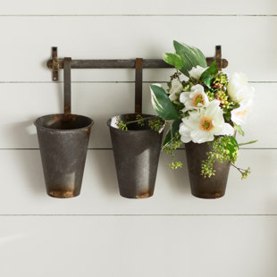 Metal Wall Art Farm Metal Wall Rack And 3 Tin Pot With Hanger Decor