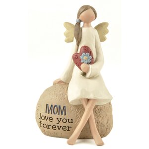 Mom Angel with Flower on Rock Figurine