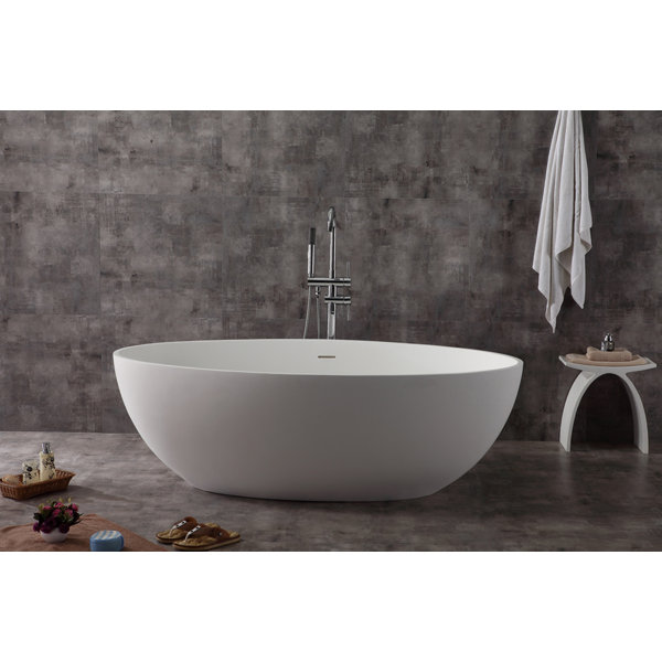 Oval Solid Surface Smooth Resin 67 x 39.4 Freestanding Soaking Bathtub by Alfi Brand
