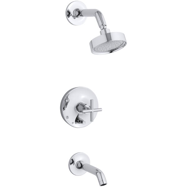 Purist Rite-Temp Pressure-Balancing Bath and Shower Faucet Trim with Push-Button Diverter and Cross Handle, Valve Not Included by Kohler