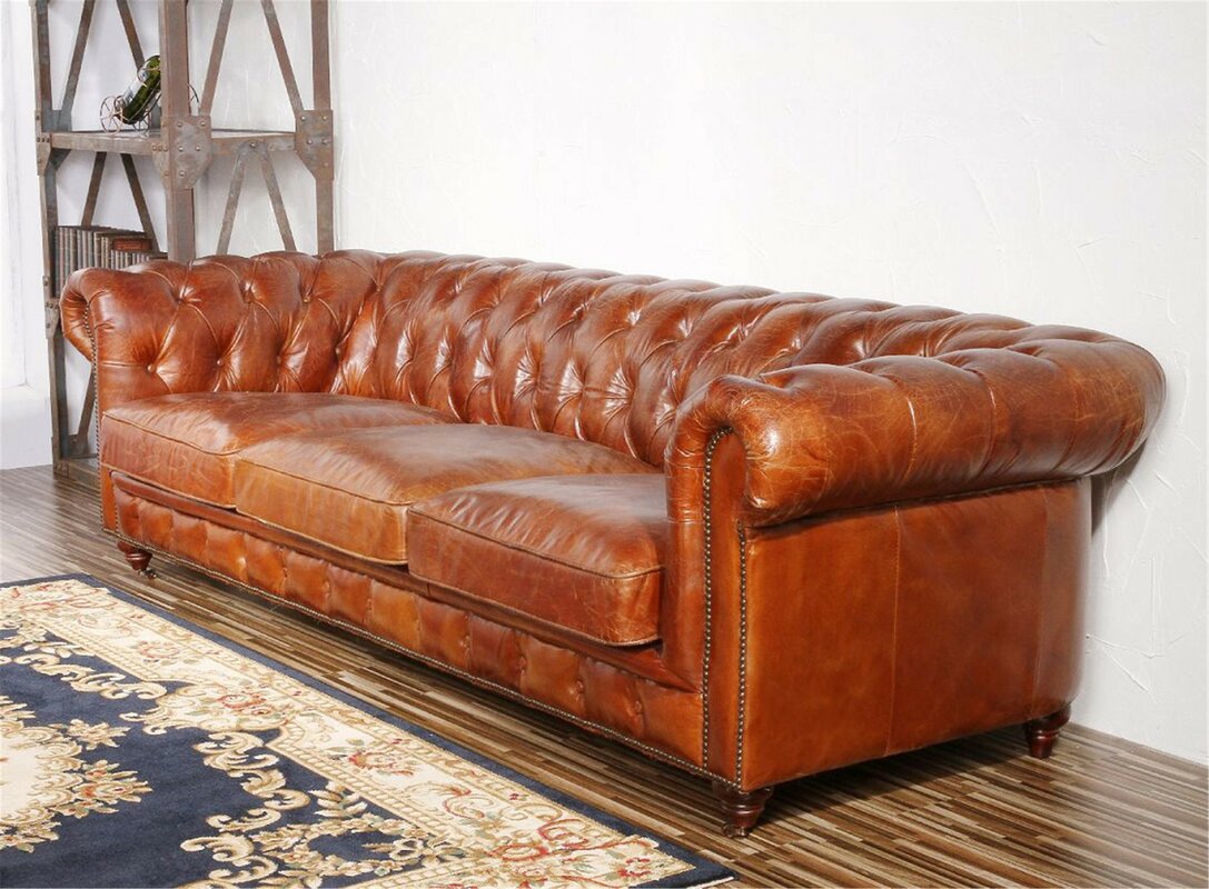 Pasargad Chester Bay Tufted Genuine Leather Chesterfield Sofa & Reviews ...