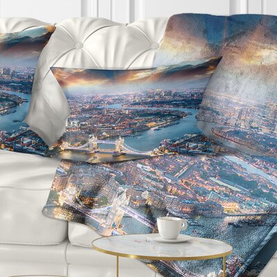Cityscape Aerial View of London at Dusk Lumbar Pillow East Urban Home