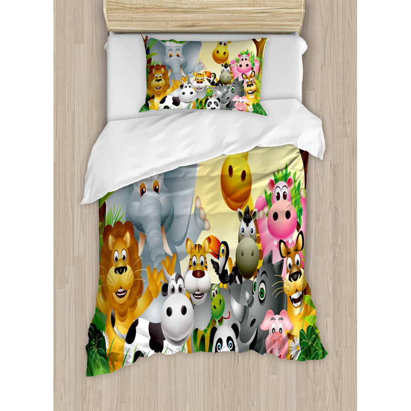 Ambesonne Kids Cute Animals In Jungle Elephant Giraffe Panda Bear