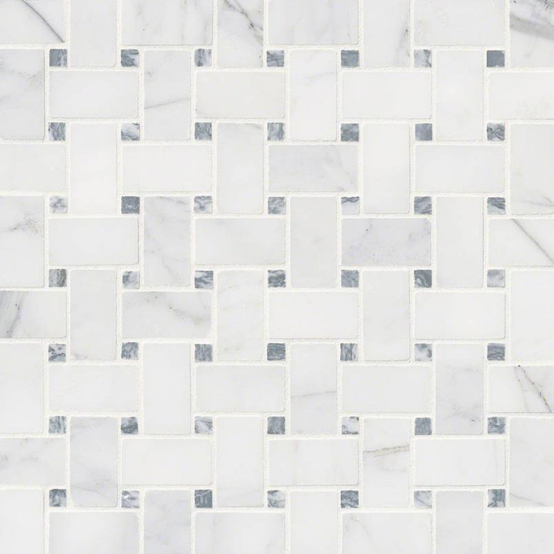Calacatta Cressa Basketweave Honed Marble Mosaic Tile In White Calacatta Cressa Basketweave Honed Marble Mosaic Tile In White