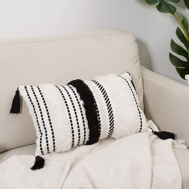 Dakota Fields Delvale Tufted Boho Throw Pillow Covers 12x20 Inch Lumbar Small Decorative Pillows Cover For Couch Sofa Bedroom Living Room Rectangle Accent Pillow Case Only Black Off White Wayfair