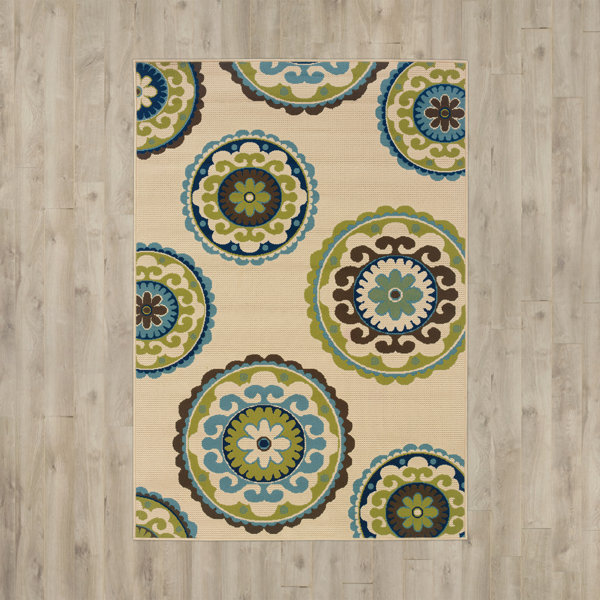 Capri Beige/Green Indoor/Outdoor Area Rug by Bungalow Rose