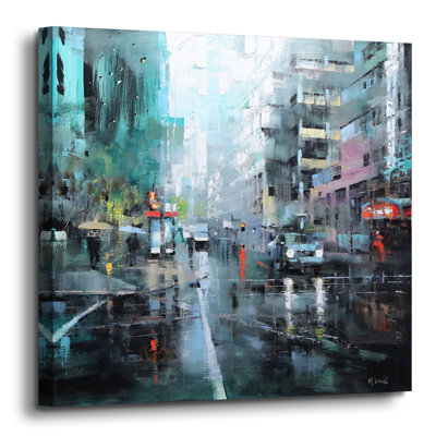 Montreal Turquoise Rain Painting Print on Canvas Latitude Run Size 10 H x 10 W x 2 D