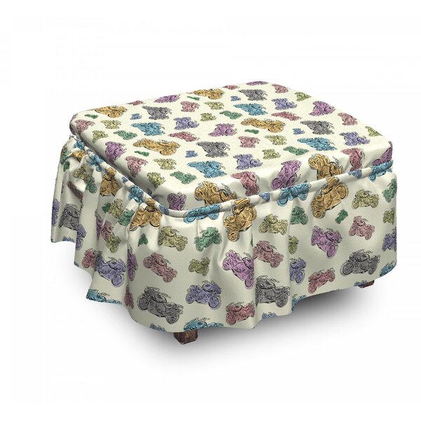 Motorcycle Pastel Sketch Art 2 Piece Box Cushion Ottoman Slipcover Set By East Urban Home
