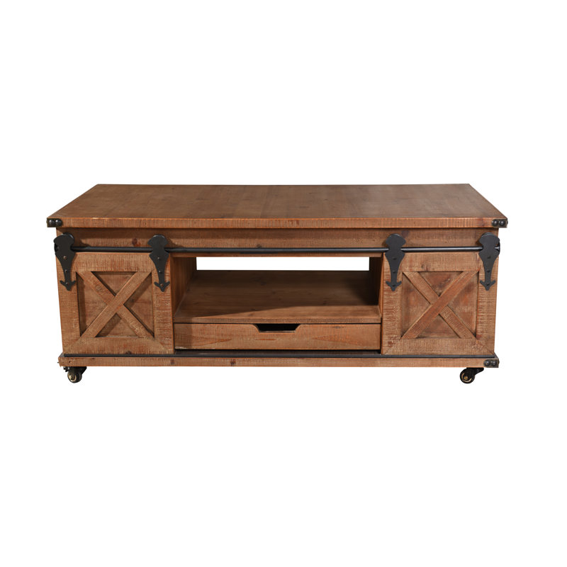 Gracie Oaks Magnus Solid Wood Wheel Coffee Table With Storage