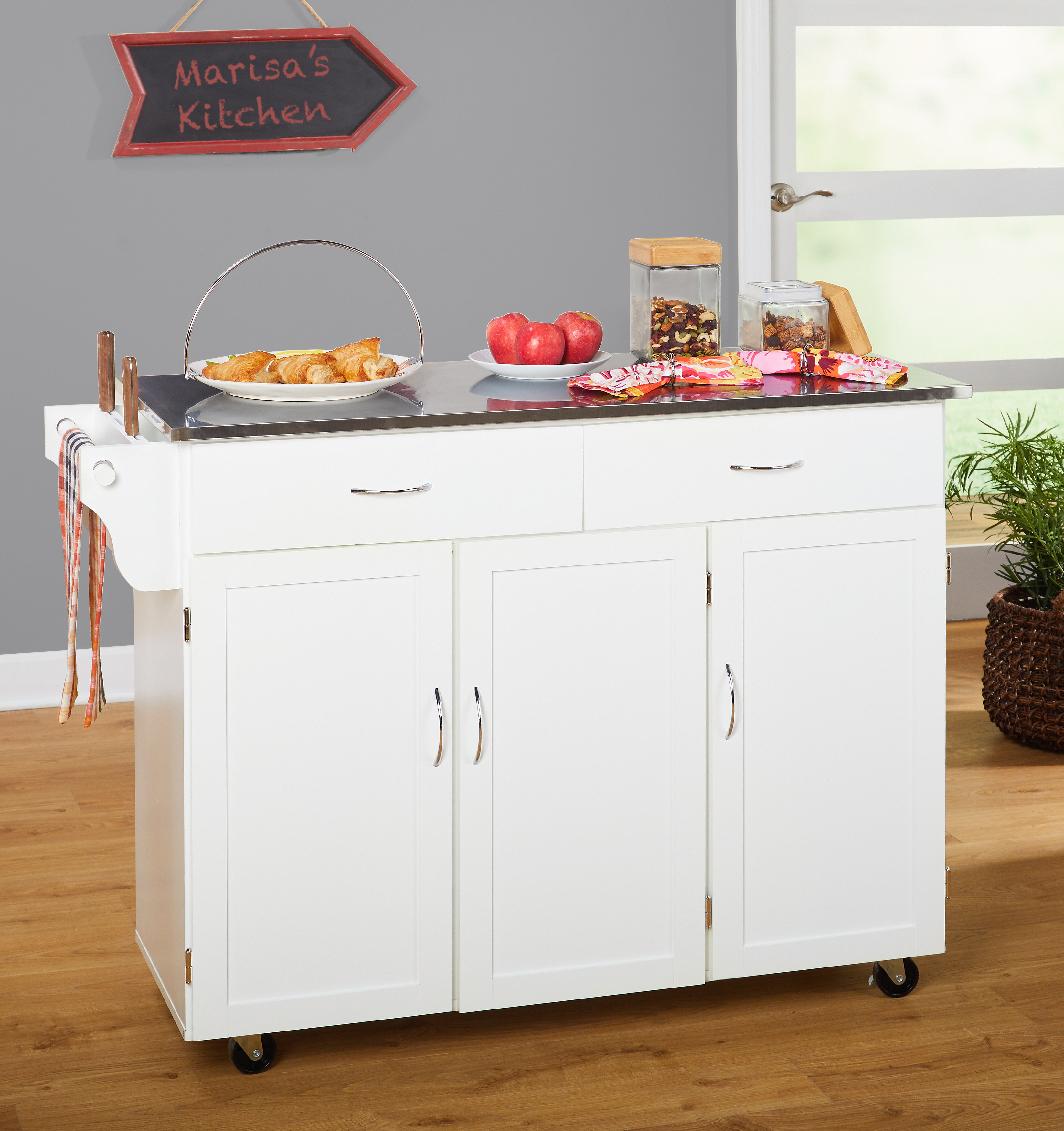 Garrettsville Kitchen Cart With Stainless Steel Top Reviews Garrettsville Kitchen Cart With