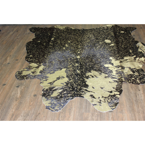One-of-a-Kind Parham Premium Hand-Woven Cowhide Gold Area Rug by Union Rustic