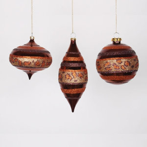 Set of 3 Diva Safari Cheetah Print & Stripes Gold Copper and Coffee Christmas Ornaments 7