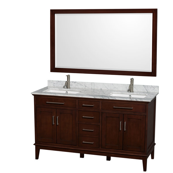 Hatton 60 Double Dark Chestnut Bathroom Vanity Set with Mirror by Wyndham Collection