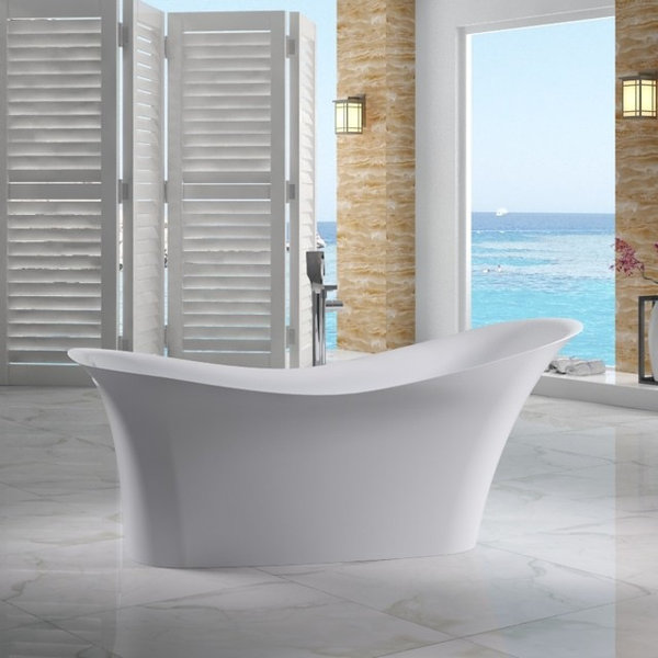 Solid Surface Smooth Resin 74 x 33.8 Freestanding Soaking Bathtub by Alfi Brand