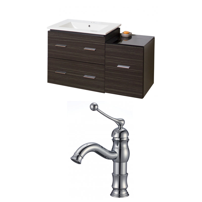 Orren Ellis Kyra 38 Wood Single Bathroom Vanity Set With Glass Top Wayfair