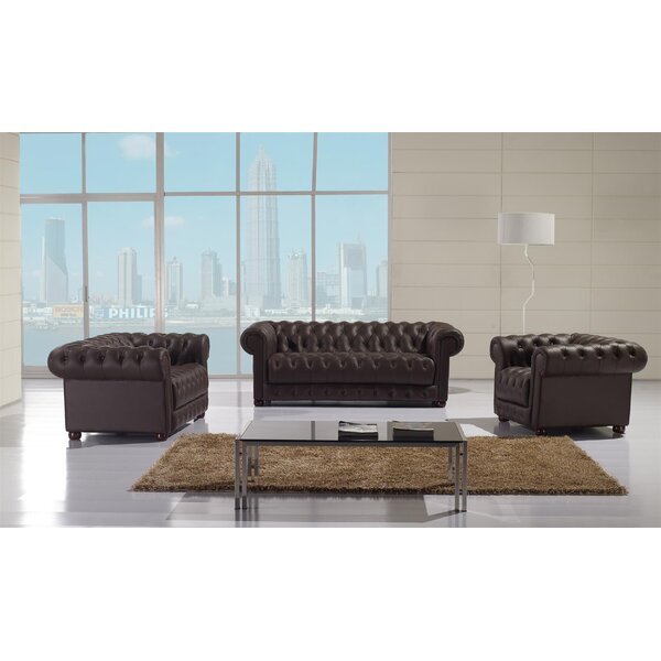 Peggie 3 Piece Leather Living Room Set By Canora Grey