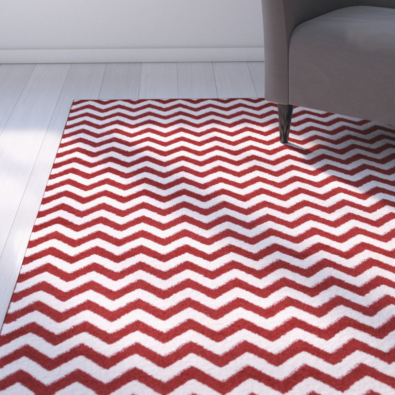Ebern Designs Burgess Chevron Red White Area Rug Wayfair Burgess Chevron Red White Area Rug