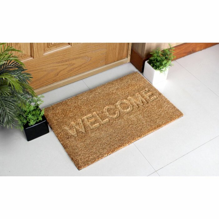 Gracie Oaks Kimes Machine Tufted Embossed Welcome Coir 24 In X 16