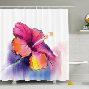 Watercolor Flower Home Hibiscus Flower in Pastel Abstract Romantic Petal Pattern Shower Curtain Set